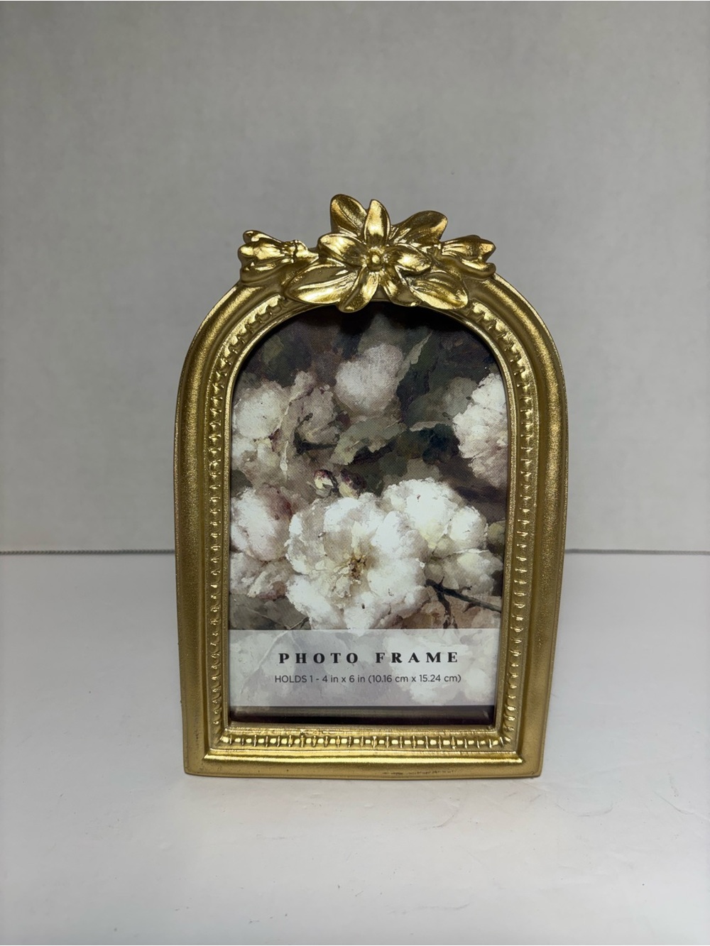 Gold Floral Arch Photo Frame - Decorative Home Accent Fits 4X6 Photo Heavy
